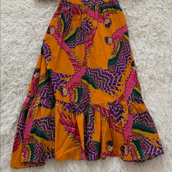 NWT farm rio Macau puff sleeve midi dress in orange - Picture 9 of 11